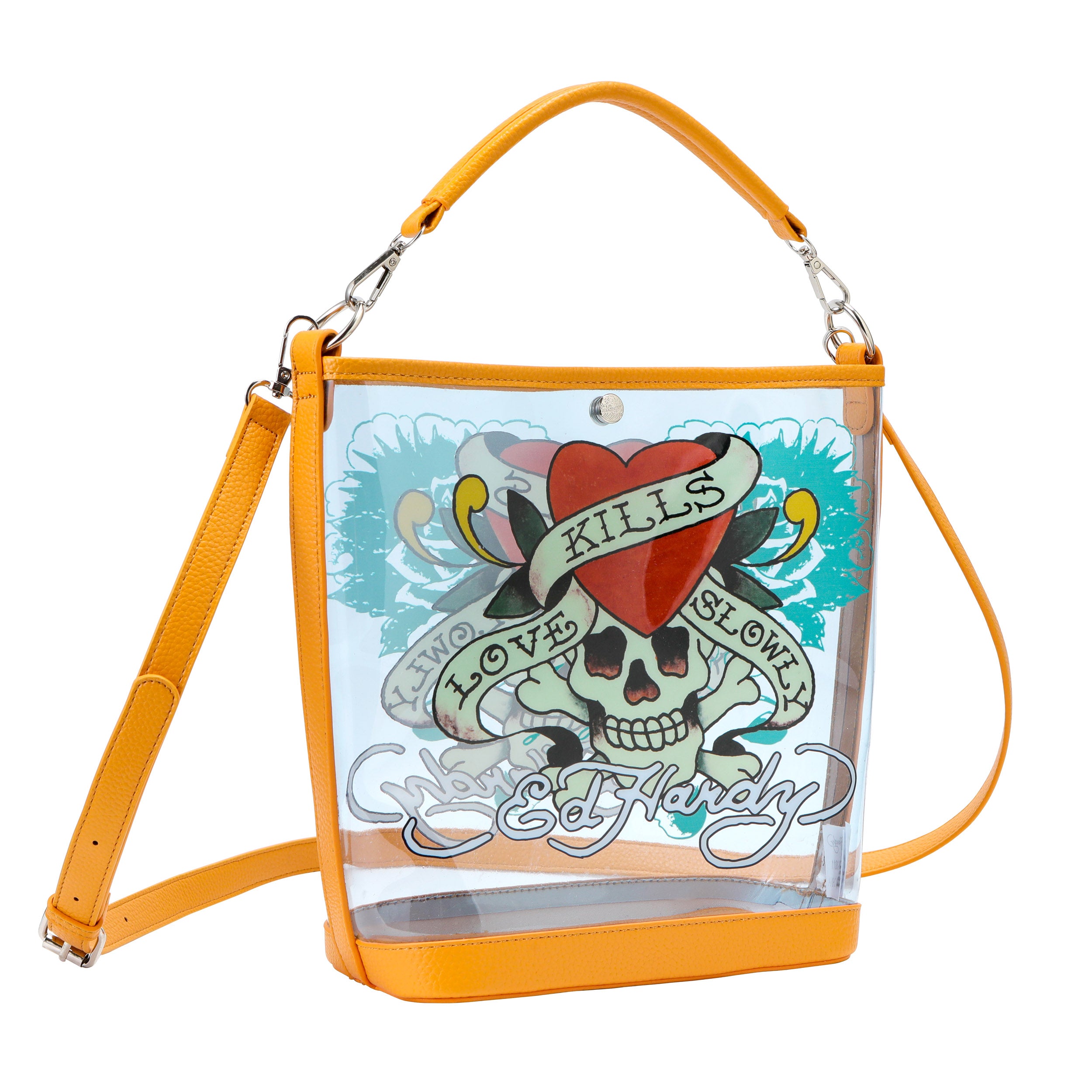 Orange Ed Hardy PVC Beach Bucket Bag - Love Kills