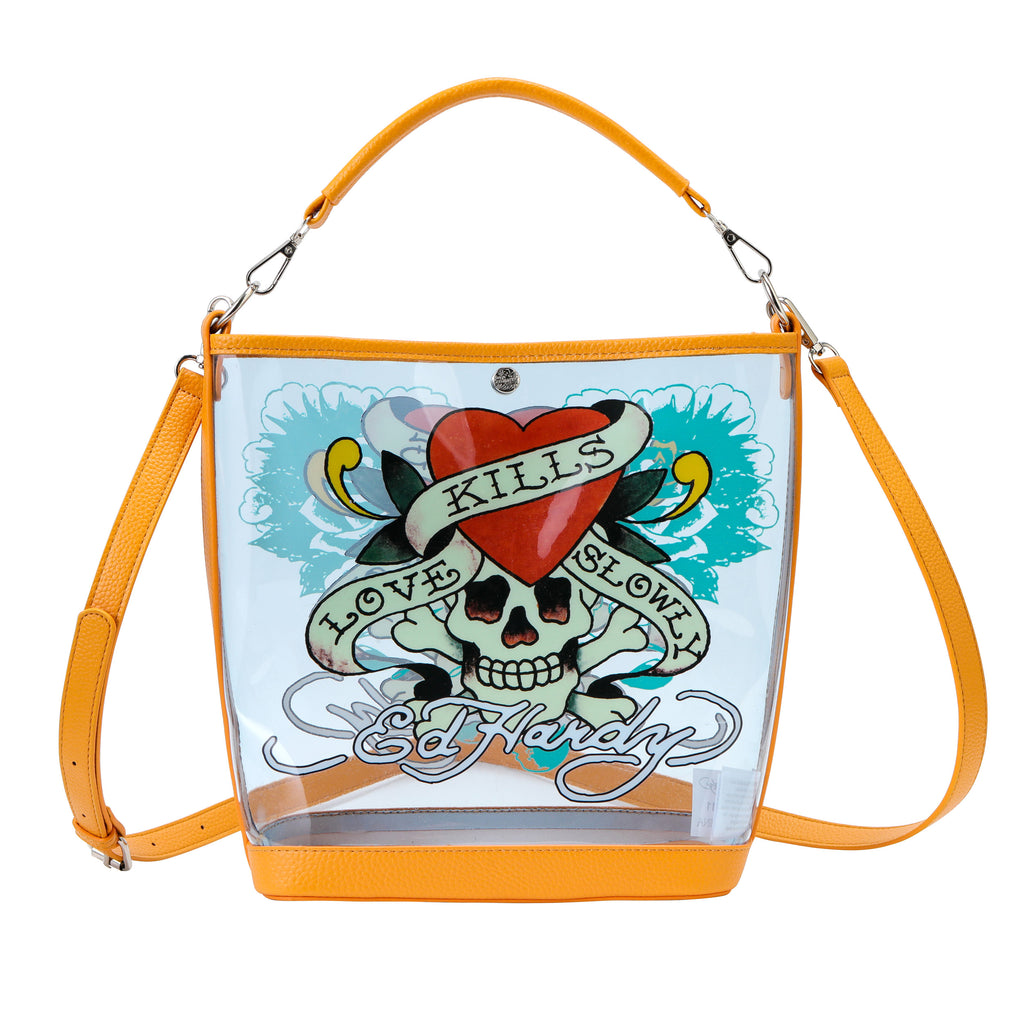Orange Ed Hardy PVC Beach Bucket Bag - Love Kills