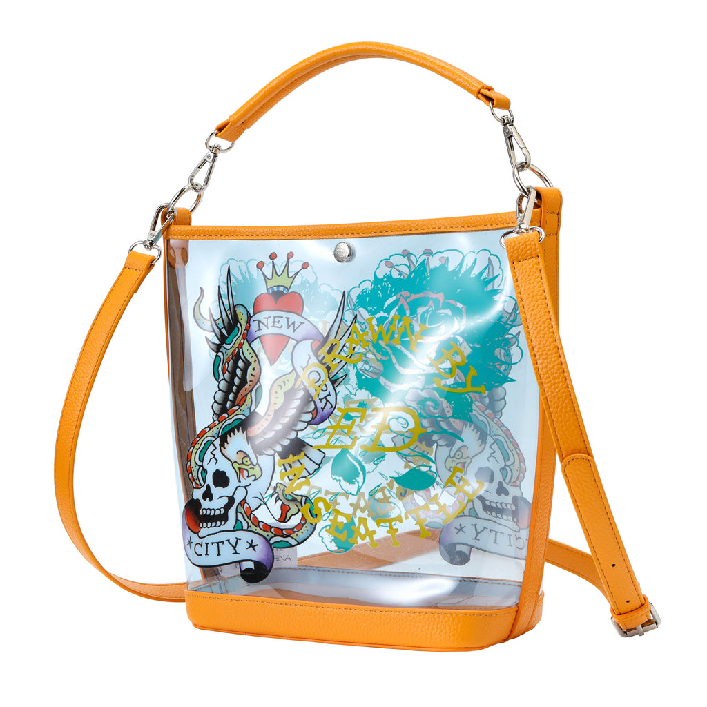 Orange Ed Hardy PVC Beach Bucket Bag - Drawn in Seattle