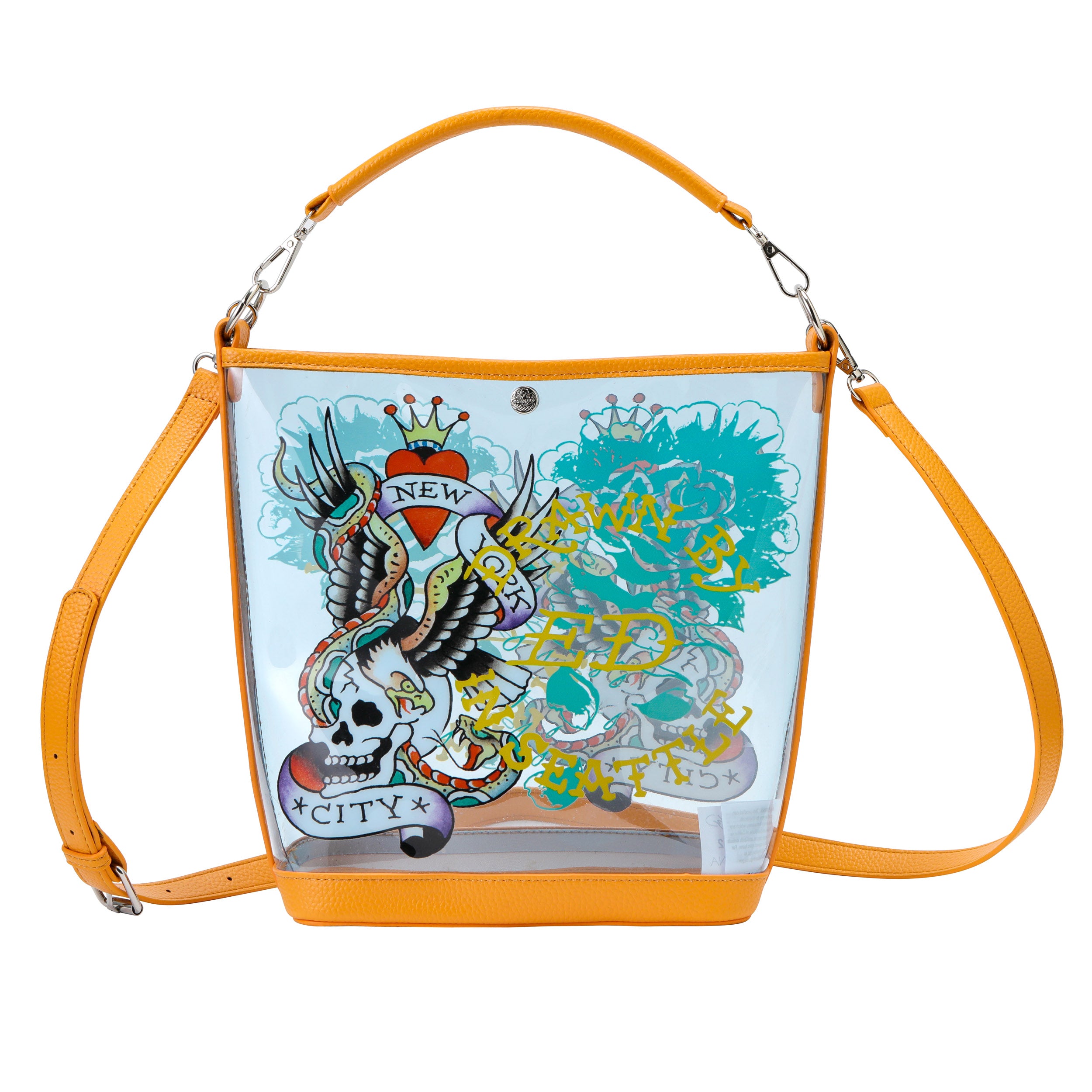 Orange Ed Hardy PVC Beach Bucket Bag - Drawn in Seattle