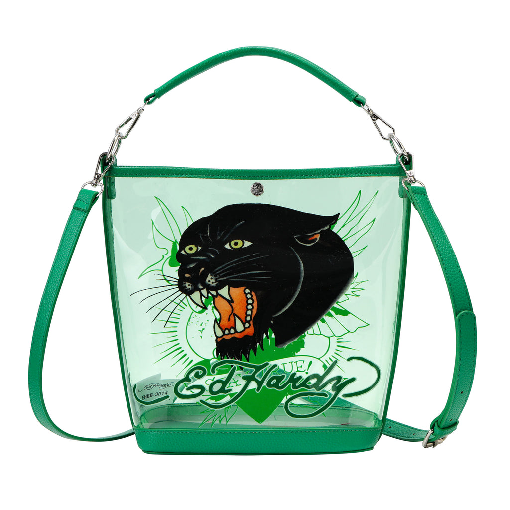 Green Ed Hardy PVC Beach Bucket Bag - Black Panther