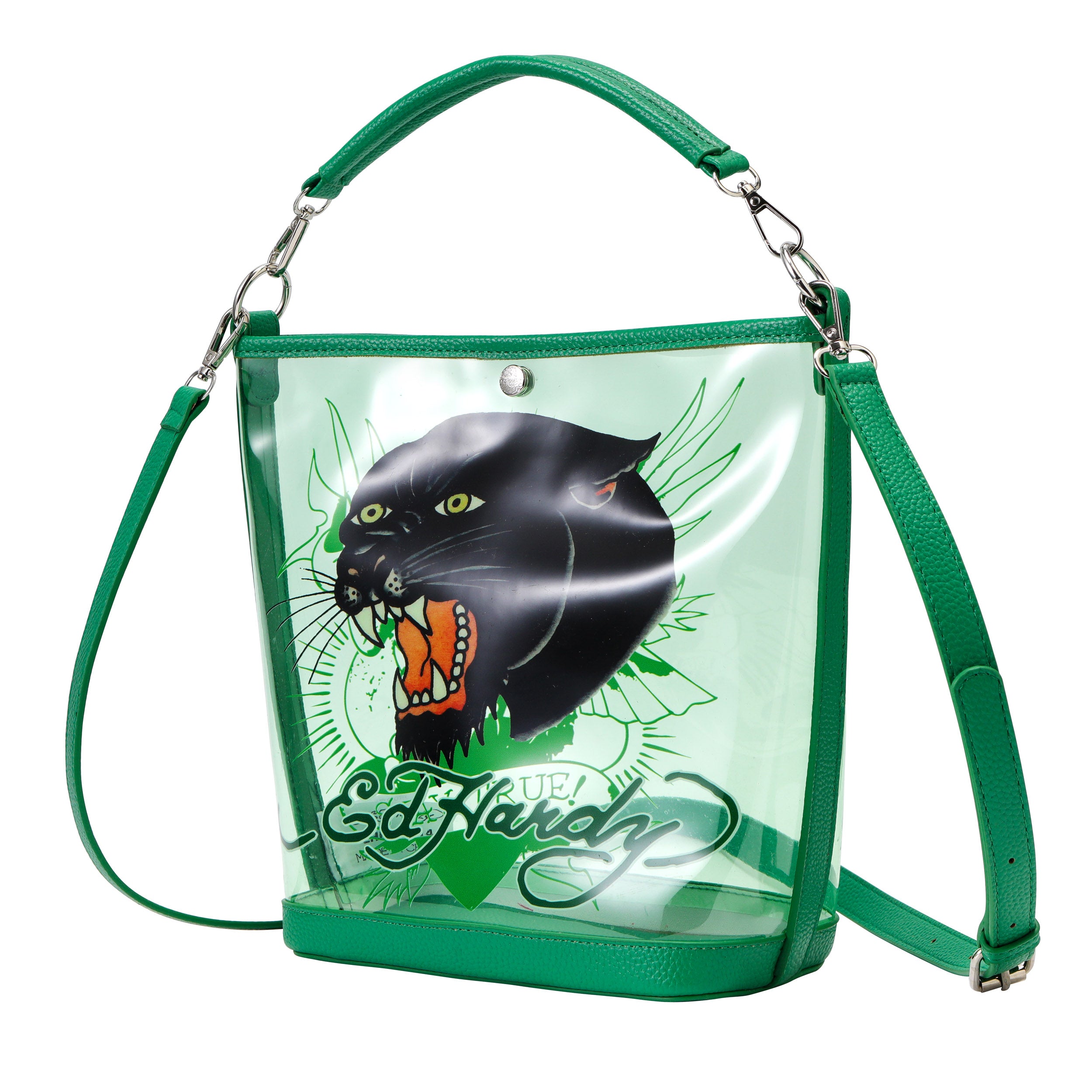 Green Ed Hardy PVC Beach Bucket Bag - Black Panther