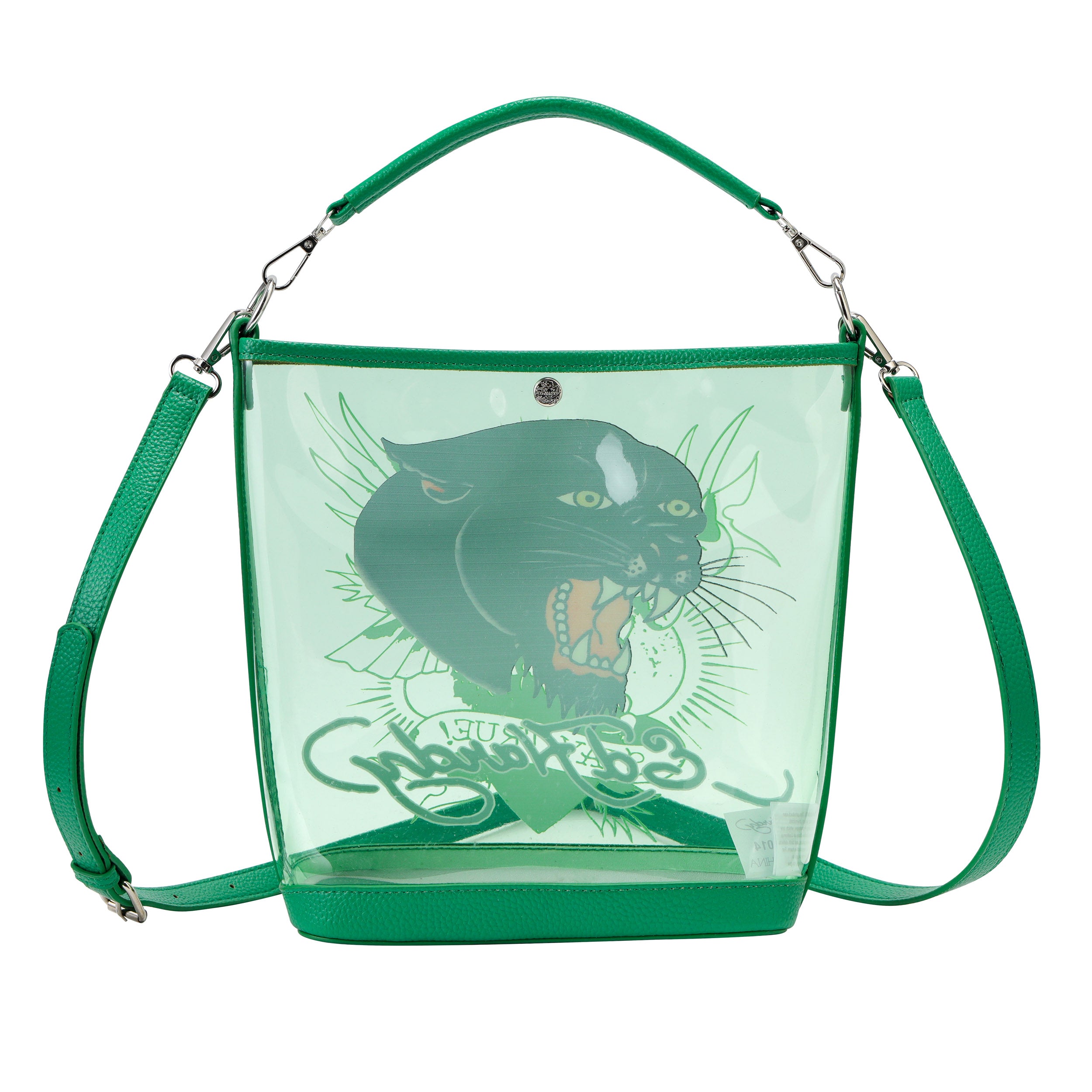 Green Ed Hardy PVC Beach Bucket Bag - Black Panther