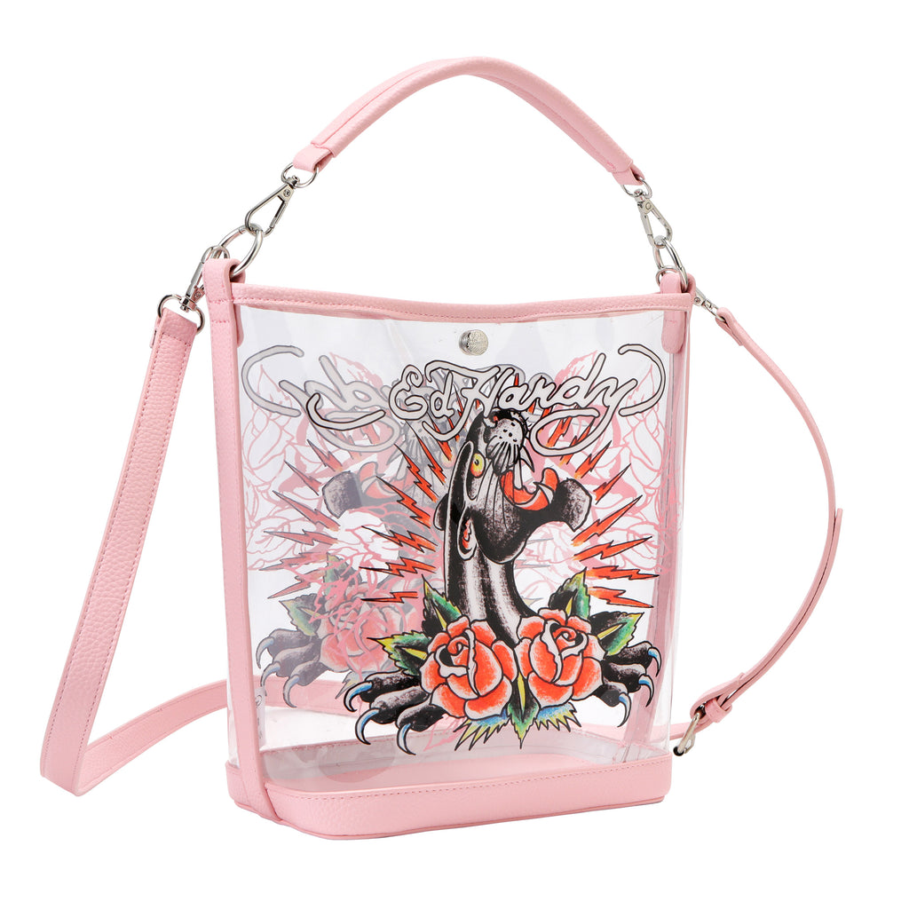 Pink Ed Hardy PVC Beach Bucket Bag - Rose Panther