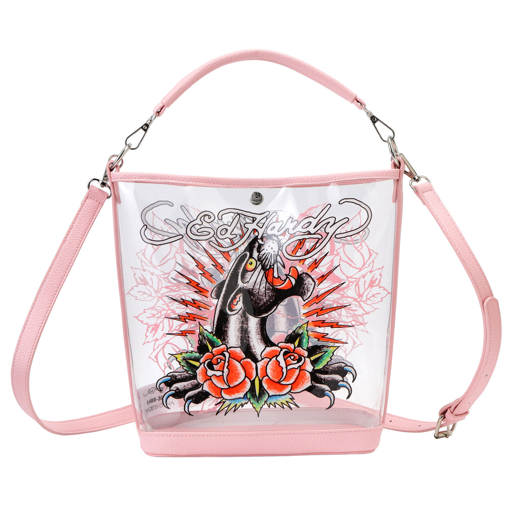 Pink Ed Hardy PVC Beach Bucket Bag - Rose Panther