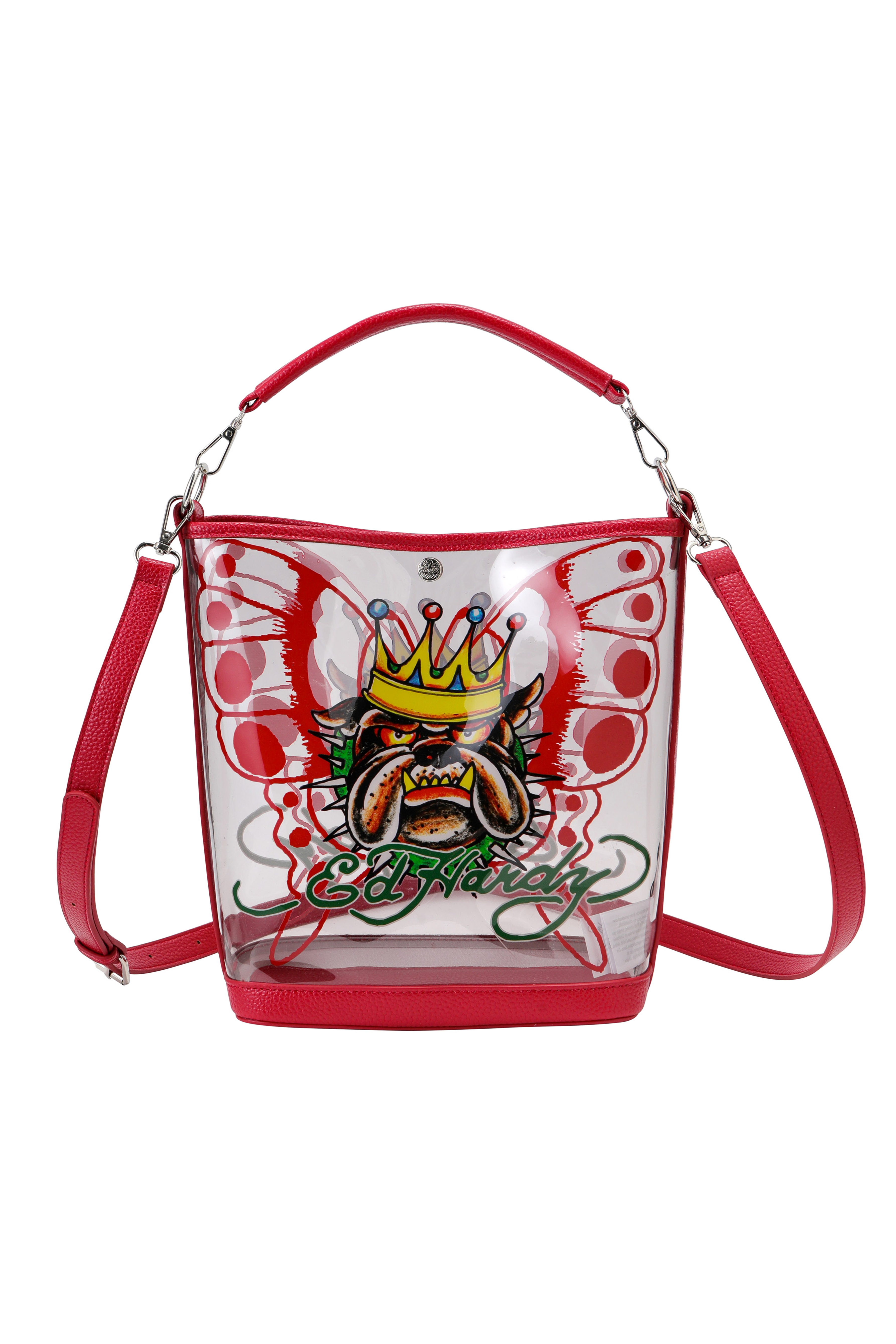 Red Ed Hardy PVC Beach Bucket Bag - Bull Dog
