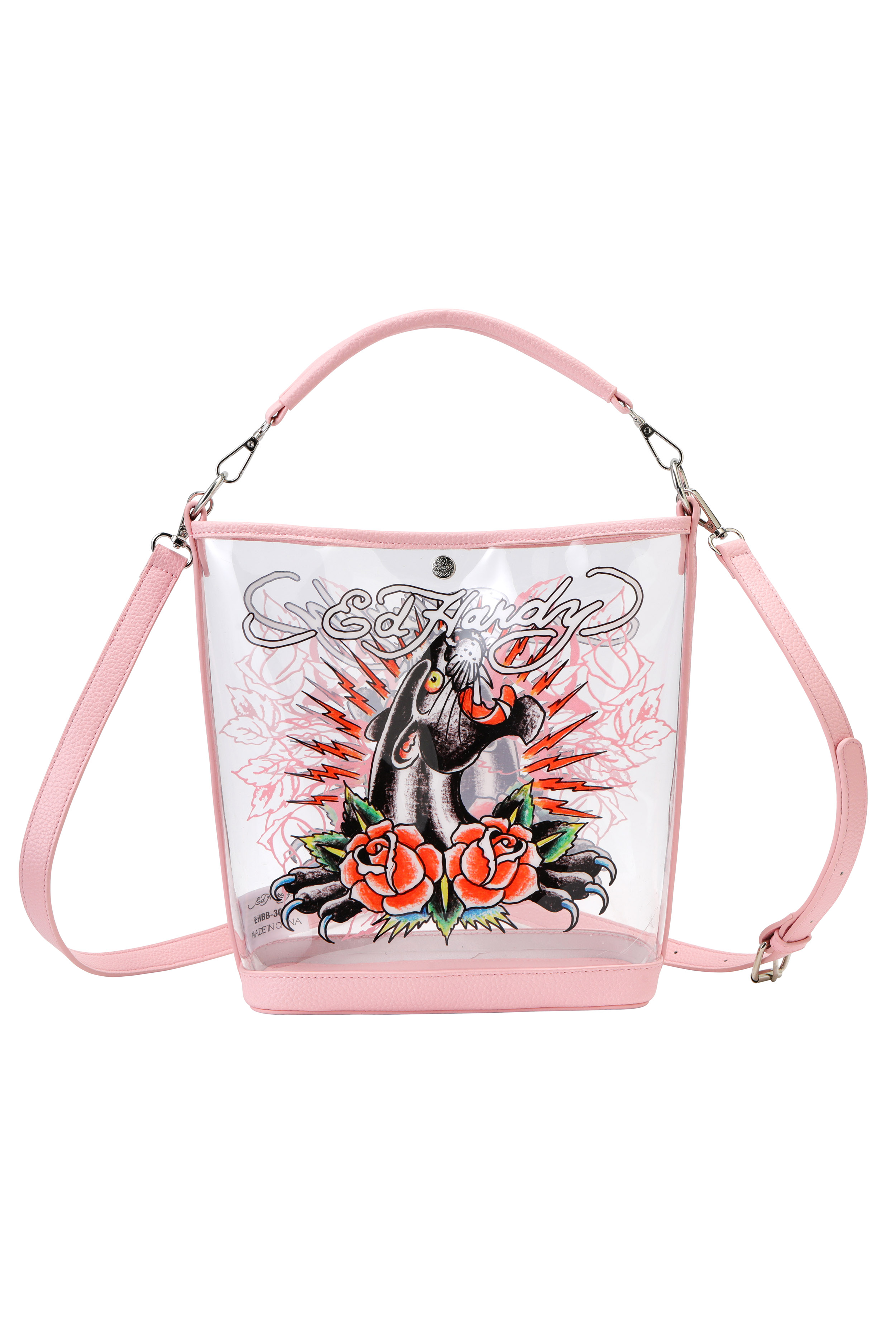 Pink Ed Hardy PVC Beach Bucket Bag - Rose Panther