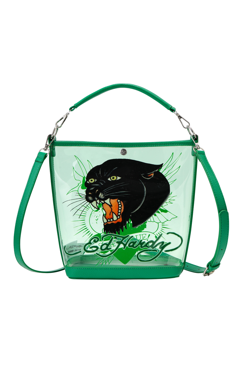Green Ed Hardy PVC Beach Bucket Bag - Black Panther