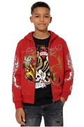 Kids Tiger Hawk Hoodie - Deep Red