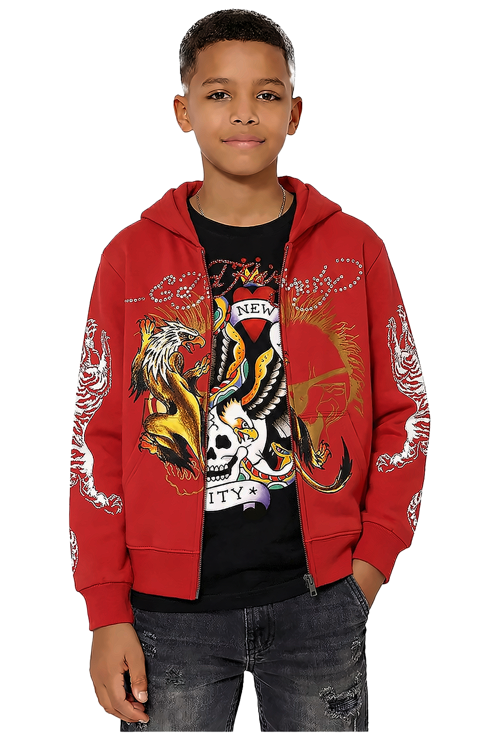 Kids Tiger Hawk Hoodie - Deep Red