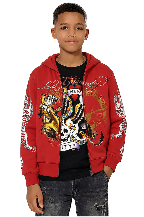 Kids Tiger Hawk Hoodie - Deep Red