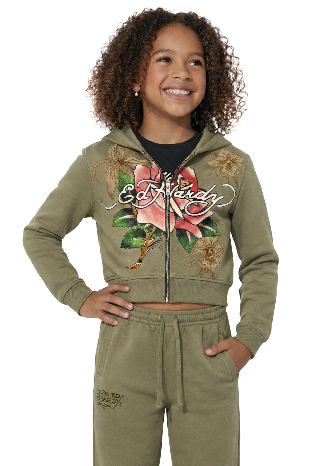 Kids Rose Hoodie - Olive