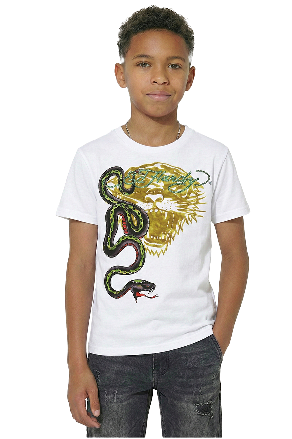 Kids Rhinestone Snake T-Shirt - White