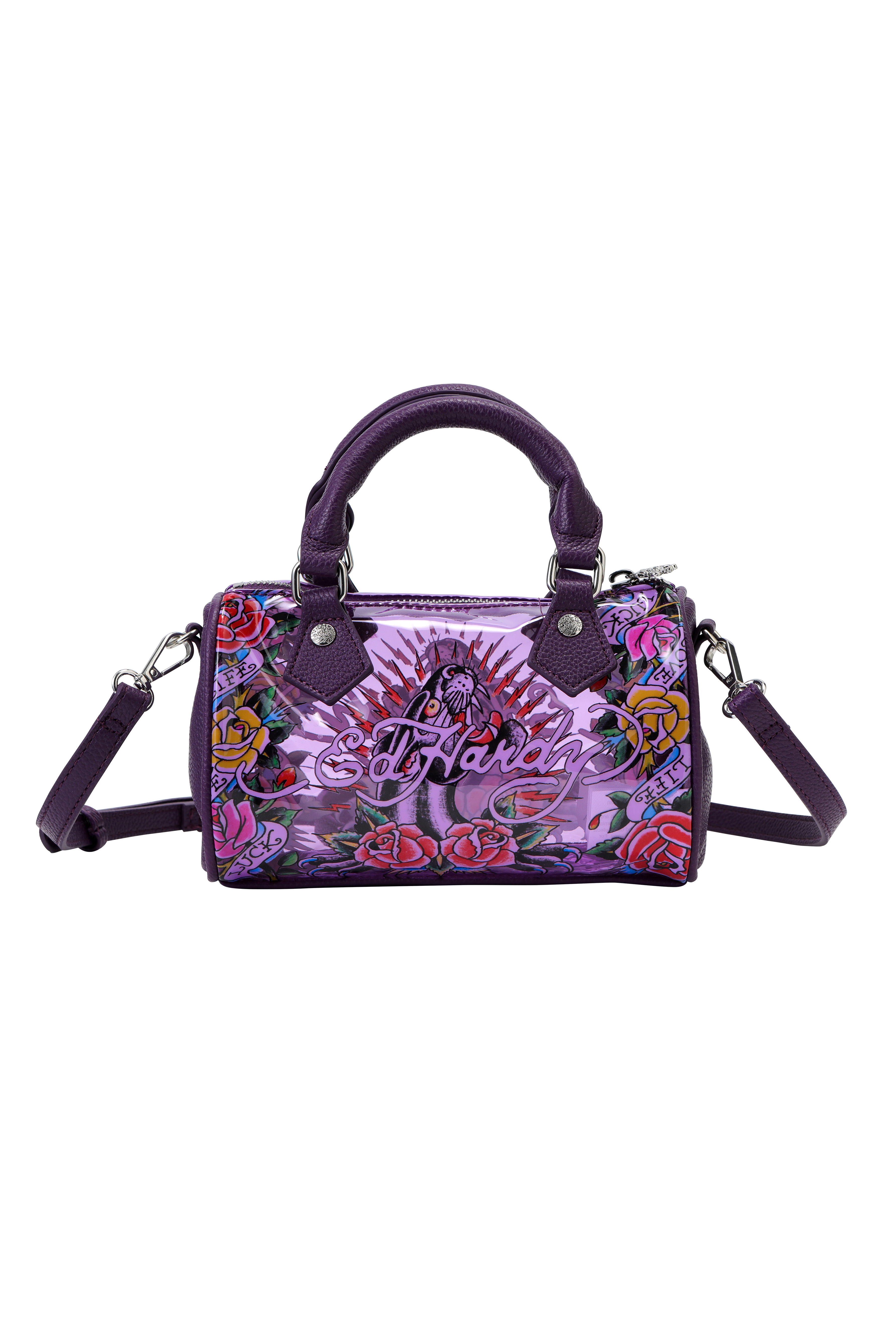 Purple Ed Hardy PVC Small Beach HandBag - Rose Panther