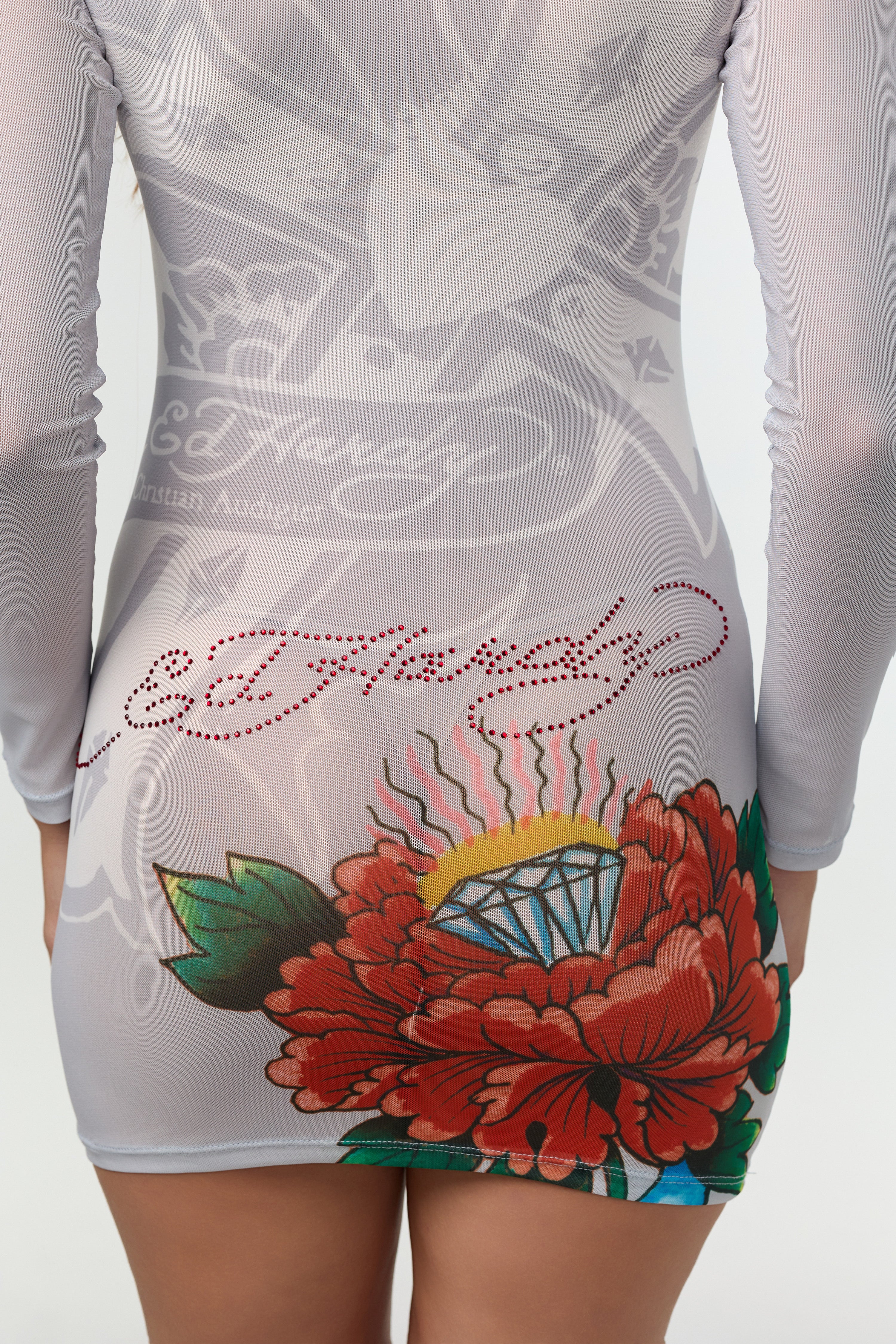 ed hardy dress long sleeve MISSY'- LONG SLEEVE MESH DRESS COVER-UP – Ed Hardy Forever