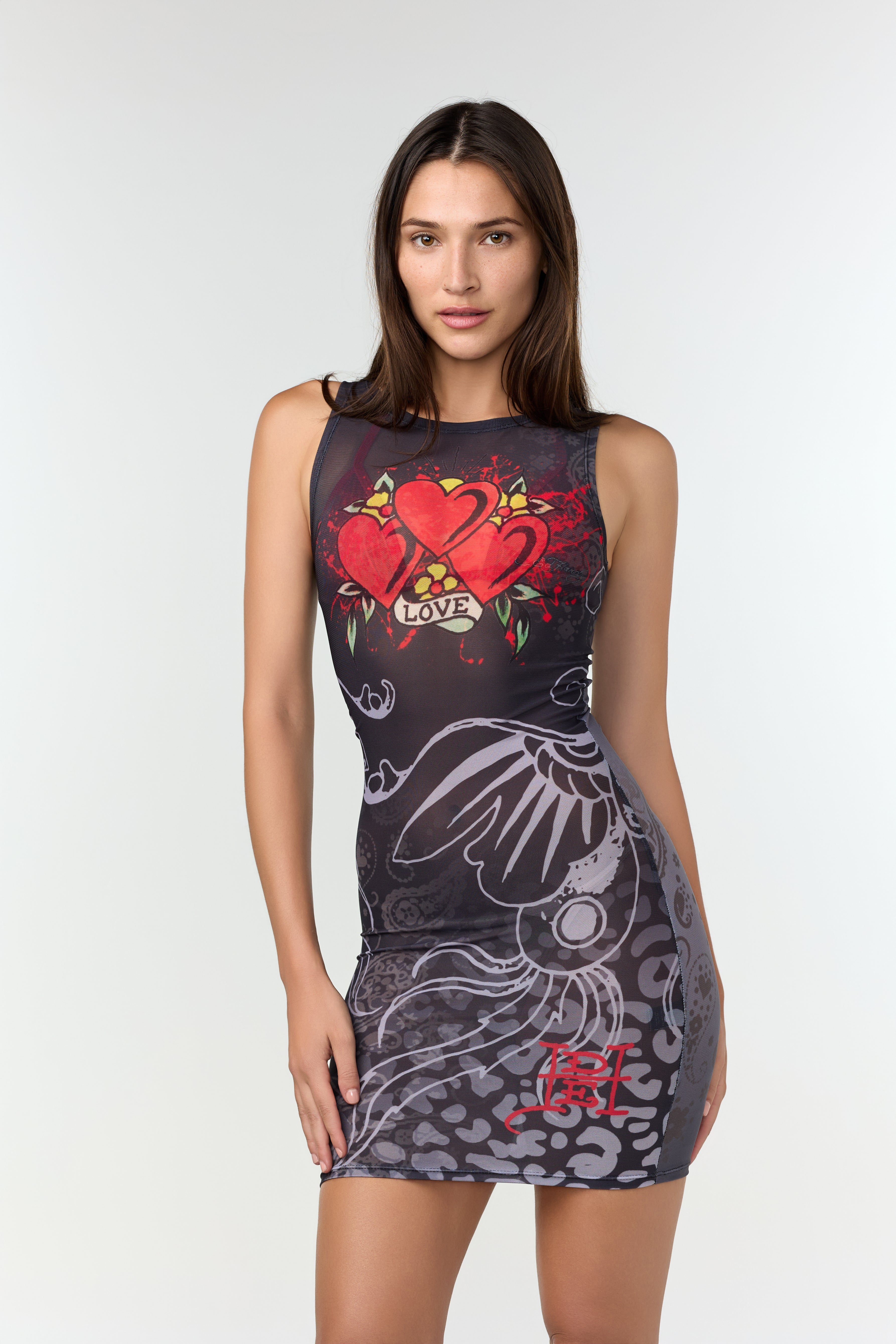 3 HEARTS' MESH DRESS COVER-UP