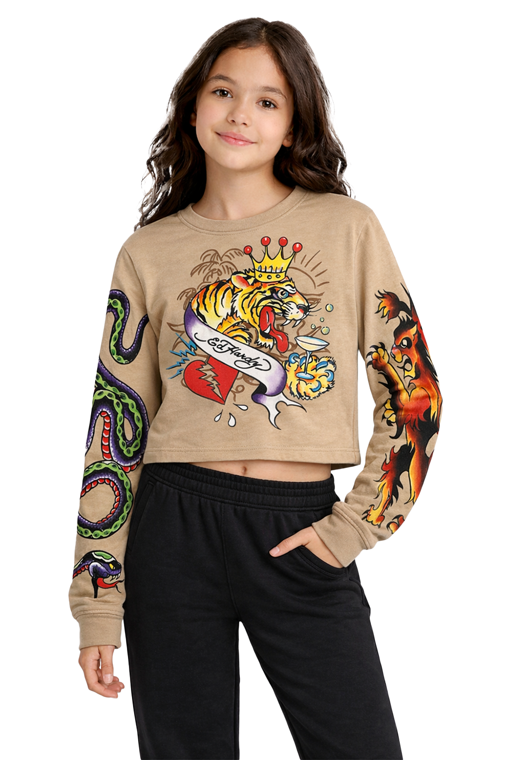 Kids Royal Tiger Long Sleeve T-Shirt - Tan